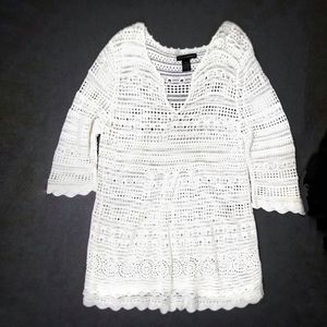 White open weave crocheted cover-up or dress